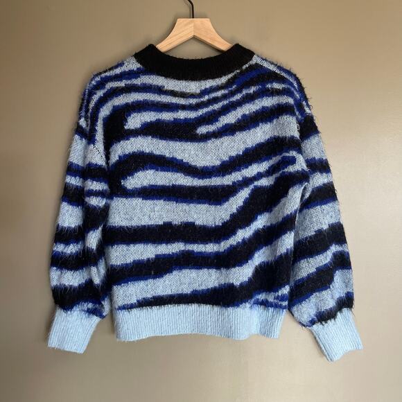 Anthropologie Salma Striped‎ Eyelash Sweater Blue Black Sz XS Casual Comfortable - Picture 11 of 13